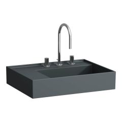 LAUFEN Kartell LAUFEN Umývadlo, odkladacia plocha vľavo, so skrytým odpadom s tromi otvormi pre batériu, bez prepadu, SaphirKeramik, 600x460 mm, farba Grafit mat, H8103357581581