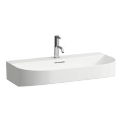 LAUFEN SONAR Umývadlo s tromi otvormi pre batériu s prepadom, SaphirKeramik, 800x420 mm, farba Biela LCC, H8103444001081