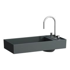 LAUFEN Kartell LAUFEN Umývadlová misa s plochou pre armatúru, so skrytým odpadom s tromi otvormi pre batériu, bez prepadu, SaphirKeramik, 750x350 mm, farba Grafit mat, H8123327581581