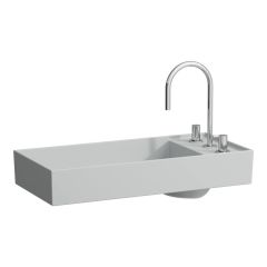 LAUFEN Kartell LAUFEN Umývadlová misa s plochou pre armatúru, so skrytým odpadom s tromi otvormi pre batériu, bez prepadu, SaphirKeramik, 750x350 mm, farba Šedá mat, H8123327591581