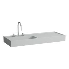 LAUFEN Kartell LAUFEN Umývadlo do nábytku, odkladacia plocha vpravo, bez prepadu, vrátane odpadového ventilu s tromi otvormi pre batériu, bez prepadu, SaphirKeramik, 1200x460 mm, farba Šedá mat, H8133327591581