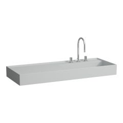 LAUFEN Kartell LAUFEN Umývadlo do nábytku, odkladacia plocha vľavo, bez prepadu, vrátane odpadového ventilu s jedným otvorm pre batériu uprostred a jedným otvorom vpravo, bez prepadu, SaphirKeramik, 1200x460 mm, farba Šedá mat, H8133337598151