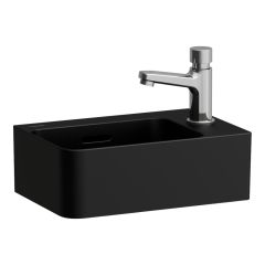 LAUFEN VAL Umývadielko s jedným otvorom pre batériu vpravo s prepadom, SaphirKeramik, 340x220 mm, farba Čierna matná, H8152807161061