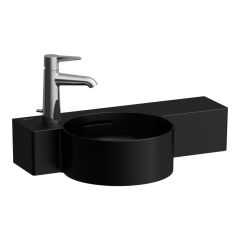 LAUFEN VAL Okrúhle umývadielko, s odkladacou plochou vpravo bez otvrou pre batériu s prepadom, SaphirKeramik, 550x315 mm, farba Čierna matná, H8152837161091