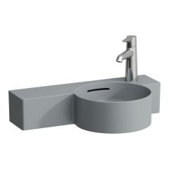 LAUFEN VAL Okrúhle umývadielko, s odkladacou plochou vľavo bez otvrou pre batériu s prepadom, SaphirKeramik, 550x315 mm, farba Grafit mat, H8152847581091