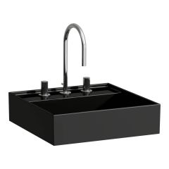 LAUFEN Kartell LAUFEN Umývadielko so skrytým odpadom s tromi otvormi pre batériu, bez prepadu, SaphirKeramik, 460x460 mm, farba Čierna lesklá, H8153310201581