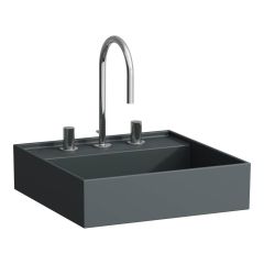 LAUFEN Kartell LAUFEN Umývadielko so skrytým odpadom s tromi otvormi pre batériu, bez prepadu, SaphirKeramik, 460x460 mm, farba Grafit mat, H8153317581581