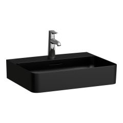 LAUFEN VAL Umývadlo, brúsená spodná hrana s jedným otvorom pre batériu uprostred s prepadom, SaphirKeramik, 550x420 mm, farba Čierna matná, H8162827161041
