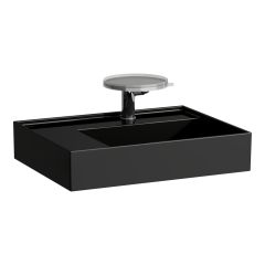 LAUFEN Kartell LAUFEN Umývadlo so skrytým odpadom, odkladacia plocha vľavo, brúsená spodná časť s tromi otvormi pre batériu, bez prepadu, SaphirKeramik, 600x460 mm, farba Čierna lesklá, H8183350201581