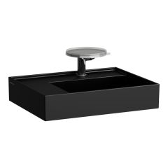 LAUFEN Kartell LAUFEN Umývadlo so skrytým odpadom, odkladacia plocha vľavo, brúsená spodná časť s tromi otvormi pre batériu, bez prepadu, SaphirKeramik, 600x460 mm, farba Čierna matná, H8183357161581