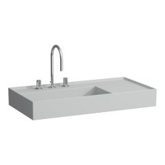 LAUFEN Kartell LAUFEN Umývadlo so skrytým odpadom, odkladacia plocha vpravo, brúsená spodná časť s tromi otvormi pre batériu, bez prepadu, SaphirKeramik, 900x460 mm, farba Šedá mat, H8183387591581