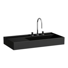 LAUFEN Kartell LAUFEN Umývadlo so skrytým odpadom, odkladacia plocha vľavo, brúsená spodná časť bez otvoru pre batériu, bez prepadu, SaphirKeramik, 900x460 mm, farba Čierna lesklá, H8183390201121