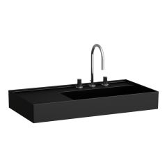 LAUFEN Kartell LAUFEN Umývadlo so skrytým odpadom, odkladacia plocha vľavo, brúsená spodná časť s jedným otvorom pre batériu, bez prepadu, SaphirKeramik, 900x460 mm, farba Čierna matná, H8183397161111
