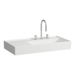 LAUFEN Kartell LAUFEN Umývadlo so skrytým odpadom, odkladacia plocha vľavo, brúsená spodná časť s tromi otvormi pre batériu, bez prepadu, SaphirKeramik, 900x460 mm, farba Biela matná, H8183397571581