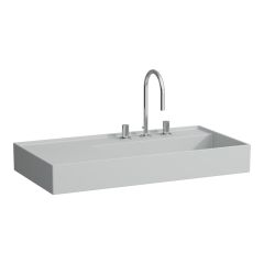 LAUFEN Kartell LAUFEN Umývadlo so skrytým odpadom, odkladacia plocha vľavo, brúsená spodná časť s tromi otvormi pre batériu, bez prepadu, SaphirKeramik, 900x460 mm, farba Šedá mat, H8183397591581