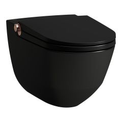 LAUFEN CLEANET RIVA Závesné WC rimless so zabudovanou bidetovou spŕškou, WC sedadlo s poklopom so spomaľovacím mechanizmom, diaľkový ovládač, Čierna matná s brúsenou zlato-rúžovou 719, 600x395 mm, H8206917190001