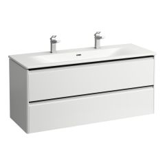 LAUFEN PALACE Umývadlo slim so skrinkou 120 cm, s 2 zásuvkami, vr. deliaceho systému do zásuviek, úchytka z tmavého hliníka (mat), 1200x450x545 mm, Biela lesklá 261, H8617092611071