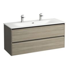 LAUFEN PALACE Umývadlo slim so skrinkou 120 cm, s 2 zásuvkami, vr. deliaceho systému do zásuviek, úchytka z tmavého hliníka (mat), 1200x450x545 mm, Bledý brest 262, H8617092621071