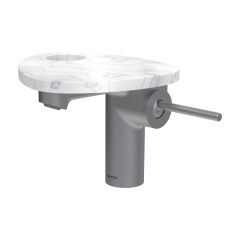 LAUFEN ADA Umývadlová stojánková páková batéria s výtokom 110 mm, bez výpusti, vrátane poličky s otvorom, PVD nerez/mramor biely 505, HF506702505000