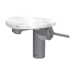 LAUFEN ADA Umývadlová stojánková páková batéria s výtokom 110 mm, bez výpusti, vrátane poličky bez otvoru, PVD nerez/mramor biely 505, HF506702505060