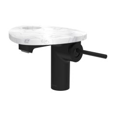 LAUFEN ADA Umývadlová stojánková páková batéria s výtokom 110 mm, bez výpusti, vrátane poličky s otvorom, PVD čierna/mramor biely 515, HF506702515000