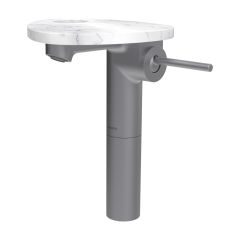 LAUFEN ADA Umývadlová stojánková páková batéria vysoká s výtokom 110 mm, bez výpusti, vrátane poličky s otvorom, PVD nerez/mramor biely 505, HF506714505000