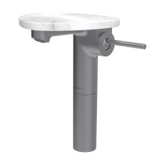 LAUFEN ADA Umývadlová stojánková páková batéria vysoká s výtokom 110 mm, bez výpusti, vrátane poličky bez otvoru, PVD nerez/mramor biely 505, HF506714505060