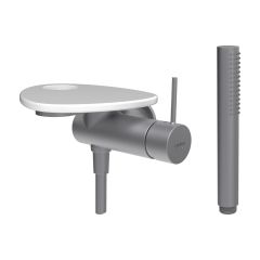 LAUFEN ADA Sprchová podomietková páková batéria pre 1-bodový Simibox, s ručnou sprchou a hadicou, vrátane poličky s otvorom, PVD nerez/biela lesklá 501, HF506755501000