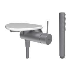 LAUFEN ADA Sprchová podomietková páková batéria pre 1-bodový Simibox, s ručnou sprchou a hadicou, vrátane poličky bez otvoru, PVD nerez/biela lesklá 501, HF506755501060