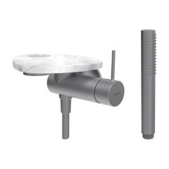 LAUFEN ADA Sprchová podomietková páková batéria pre 1-bodový Simibox, s ručnou sprchou a hadicou, vrátane poličky s otvorom, PVD nerez/mramor biely 505, HF506755505000