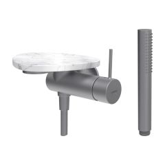 LAUFEN ADA Sprchová podomietková páková batéria pre 1-bodový Simibox, s ručnou sprchou a hadicou, vrátane poličky bez otvoru, PVD nerez/mramor biely 505, HF506755505060