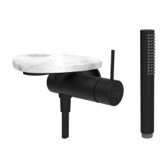 LAUFEN ADA Sprchová podomietková páková batéria pre 1-bodový Simibox, s ručnou sprchou a hadicou, vrátane poličky s otvorom, PVD čierna/mramor biely 515, HF506755515000