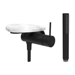 LAUFEN ADA Sprchová podomietková páková batéria pre 1-bodový Simibox, s ručnou sprchou a hadicou, vrátane poličky bez otvoru, PVD čierna/mramor biely 515, HF506755515060