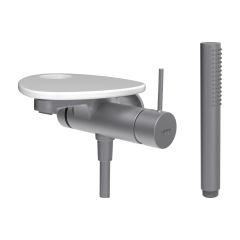 LAUFEN ADA Vaňová podomietková páková batéria pre 1-bodový Simibox, s ručnou sprchou a hadicou, vrátane poličky s otvorom, PVD nerez/biela lesklá 501, HF506765501000