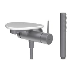 LAUFEN ADA Vaňová podomietková páková batéria pre 1-bodový Simibox, s ručnou sprchou a hadicou, vrátane poličky bez otvoru, PVD nerez/biela lesklá 501, HF506765501060