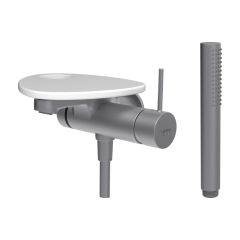 LAUFEN ADA Vaňová podomietková páková batéria pre 1-bodový Simibox, s ručnou sprchou a hadicou, vrátane poličky s otvorom, PVD nerez/biela matná 502, HF506765502000