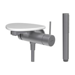 LAUFEN ADA Vaňová podomietková páková batéria pre 1-bodový Simibox, s ručnou sprchou a hadicou, vrátane poličky bez otvoru, PVD nerez/biela matná 502, HF506765502060