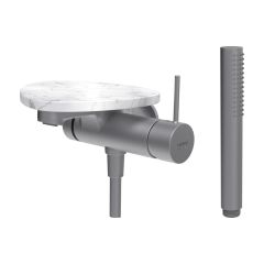 LAUFEN ADA Vaňová podomietková páková batéria pre 1-bodový Simibox, s ručnou sprchou a hadicou, vrátane poličky bez otvoru, PVD nerez/mramor biely 505, HF506765505060