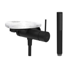 LAUFEN ADA Vaňová podomietková páková batéria pre 1-bodový Simibox, s ručnou sprchou a hadicou, vrátane poličky s otvorom, PVD čierna/mramor biely 515, HF506765515000