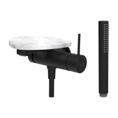 LAUFEN ADA Vaňová podomietková páková batéria pre 1-bodový Simibox, s ručnou sprchou a hadicou, vrátane poličky bez otvoru, PVD čierna/mramor biely 515, HF506765515060