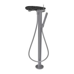 LAUFEN ADA Vaňová páková batéria, vrátane ručnej sprchy a hadice, montáž na podlahu, vrátane poličky bez otvoru, PVD nerez/mramor čierny 506, HF506781506060