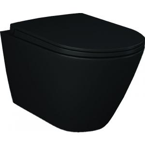 PACK, RAK FEELING RIMLESS WC závesné matná black 52x36 cm,  + WC sedadlo Slow-closing, PA0032.504