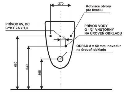 EUROVIT | GOLF  Pisoár kapotovaný,  elektronické splachovanie 230VAC/6VDC, V5538VS9.2