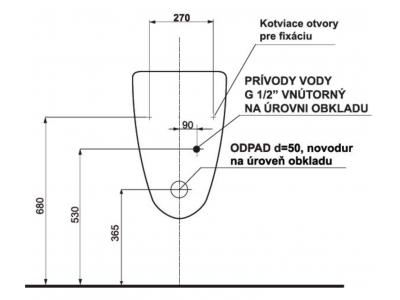 EUROVIT | GOLF  Pisoár kapotovaný,  elektronické splachovanie 6VDC, V5538VBS9.2