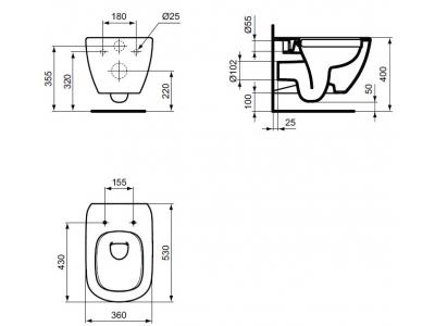 Tesi rimlless II WC závesné 53x36 cm, T350301