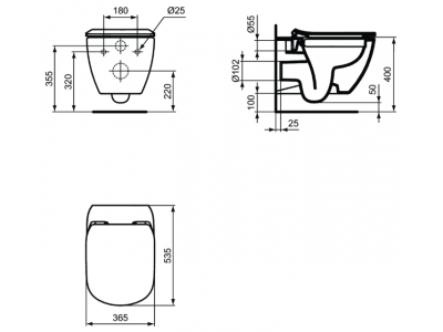 PACK, TESI RIMLESS II WC závesné 53x36 cm, T3503 + TESI WC sedadlo Slow-closing, T3527, PA0003, T355101