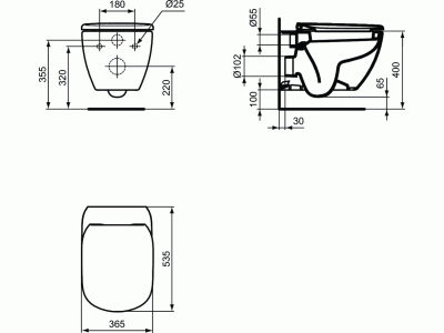 PACK, TESI WC závesné 53x36 cm, T0078 + TESI WC sedadlo Slow-closing, T3527, T354101