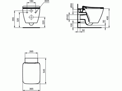 STRADA II WC závesné AQUABLADE + WC sedadlo, T299701 + T360001, T359701