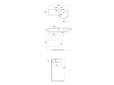RAK PETIT Umývadlo s odkladacou plochou vľavo 36x76,5 cm, s otvorom pre batériu, PETWB17701AWHA
