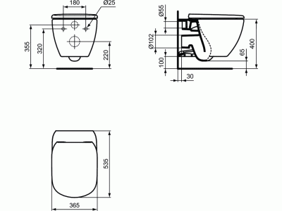 TESI AQUABLADE WC závesné 53x36 cm, biela matná, T0079V1